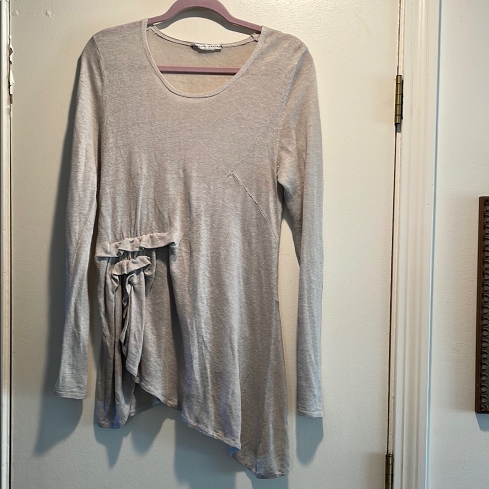 Sarah Pacini Silver Gray Asymmetrical Long Sleeve Tunic